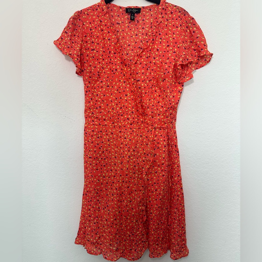 Jessica Simpson Sade Ruffle Trim Wrap Dress Size S
